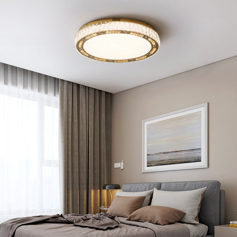 Round Interior LED Ceiling Flush Mount Light Iron and Crystal Flush