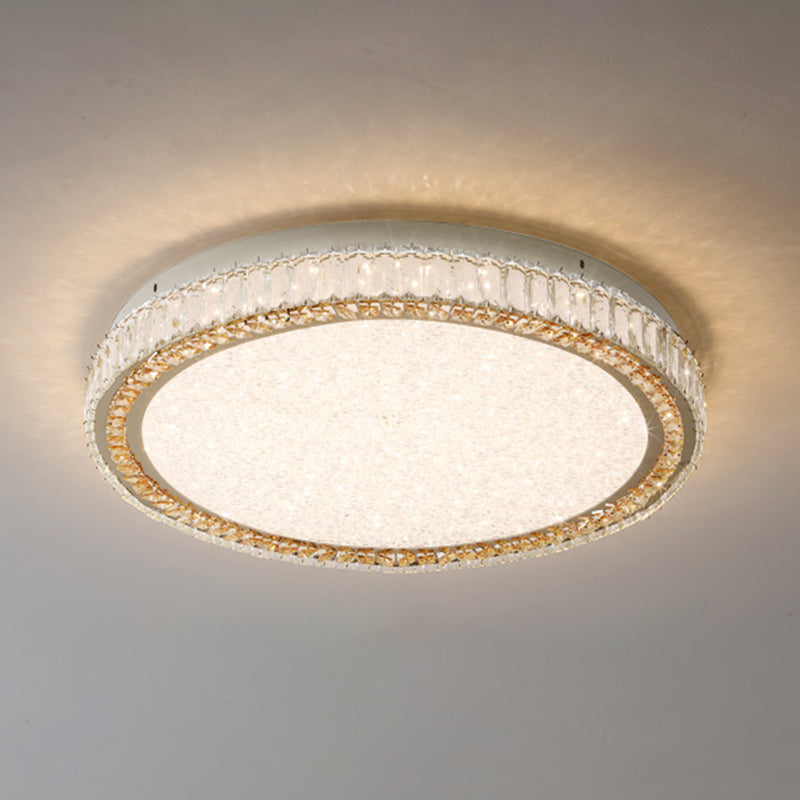 Round Interior LED Ceiling Flush Mount Light Iron and Crystal Flush