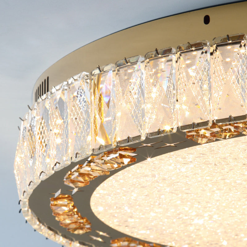 Round Interior LED Ceiling Flush Mount Light Iron and Crystal Flush