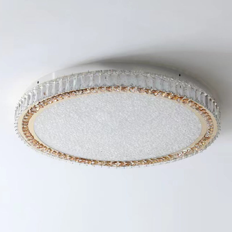 Round Interior LED Ceiling Flush Mount Light Iron and Crystal Flush