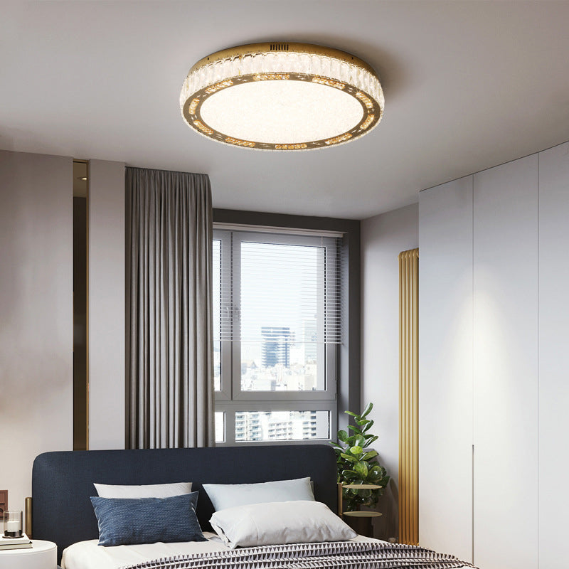 Round Interior LED Ceiling Flush Mount Light Iron and Crystal Flush