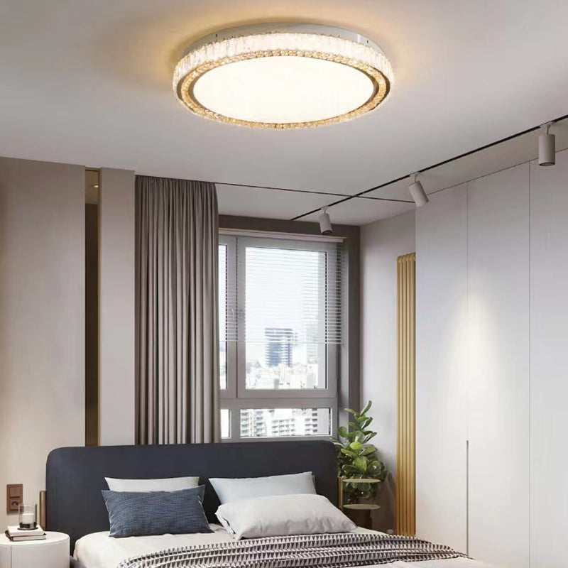 Round Interior LED Ceiling Flush Mount Light Iron and Crystal Flush