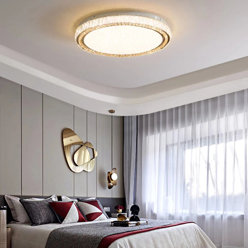 Round Interior LED Ceiling Flush Mount Light Iron and Crystal Flush