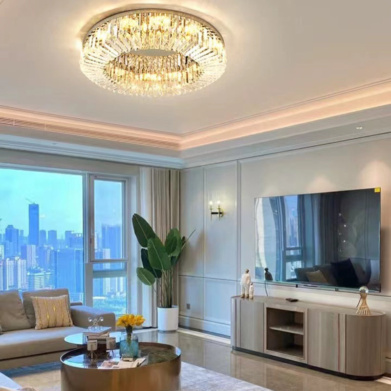 Modern Flush Mount Lamp Round Ceiling Lighting with Crystal for Bedroom