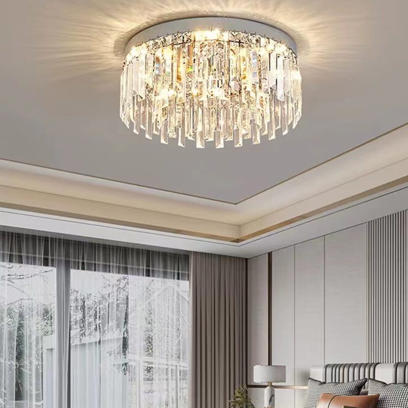 Modern Flush Mount Lamp Circle Ceiling Lighting with Crystal for Bedroom