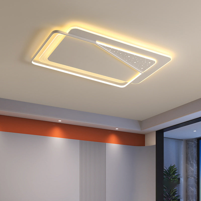 Modern LED Metal Flush Mount Geometric Shape Ceiling Light with Acrylic Shade for Bedroom