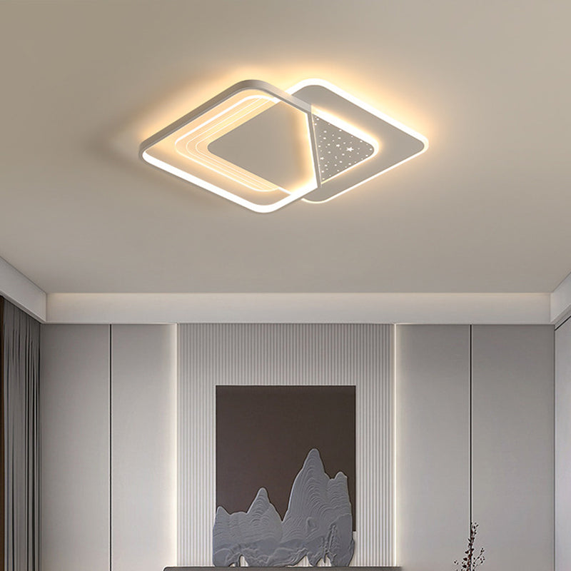 Modern LED Metal Flush Mount Geometric Shape Ceiling Light with Acrylic Shade for Bedroom