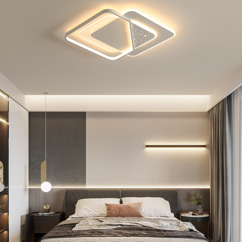 Modern LED Metal Flush Mount Geometric Shape Ceiling Light with Acrylic Shade for Bedroom