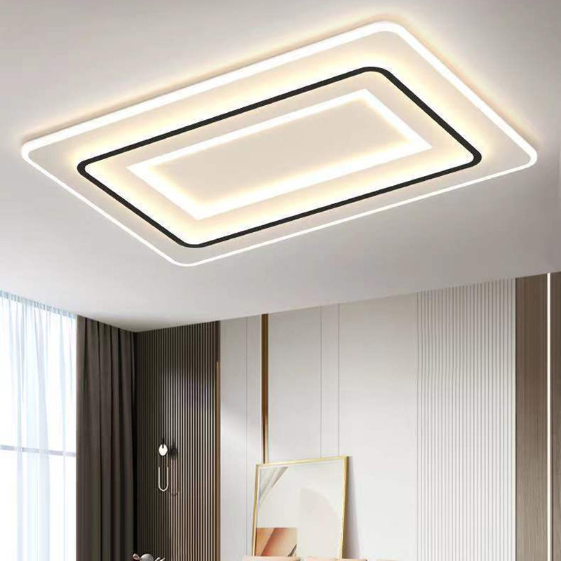 Modern LED Metal Flush Mount Rectangle Shape Ceiling Light with Acrylic Shade for Bedroom