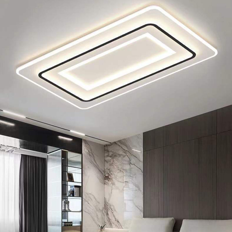 Modern LED Metal Flush Mount Rectangle Shape Ceiling Light with Acrylic Shade for Bedroom