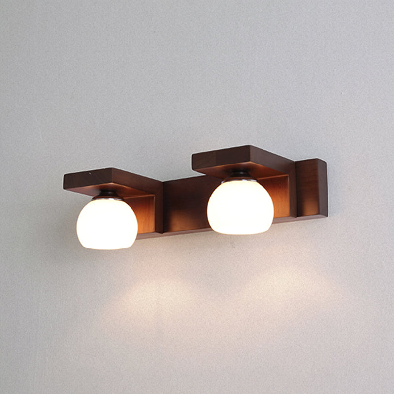 Industrial Glass Vanity Light Wooden Wall Light Sconce for Washroom