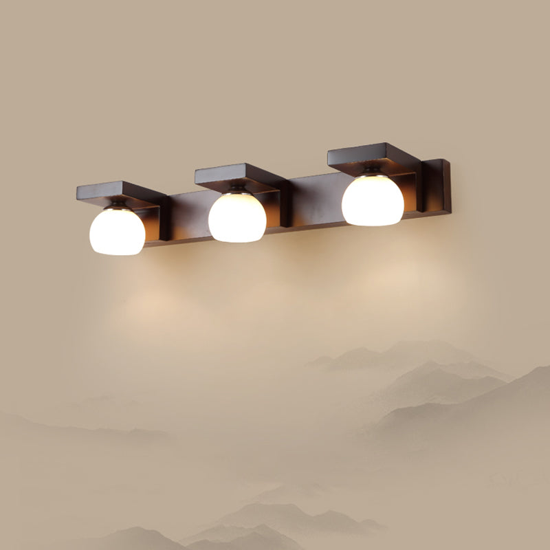 Industrial Glass Vanity Light Wooden Wall Light Sconce for Washroom