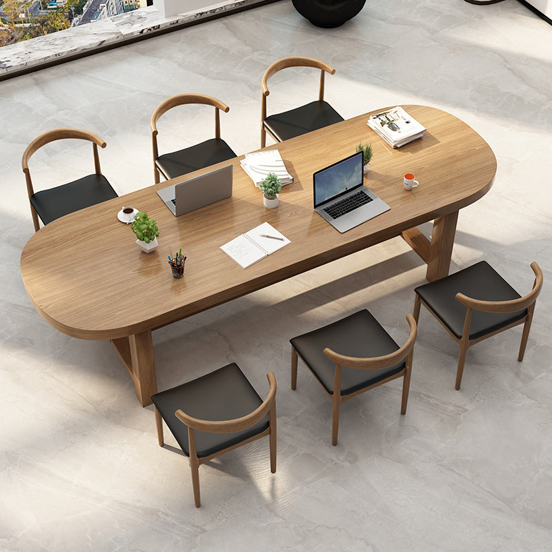 Natural Contemporary Writing Desk Oval Solid Wood Office Desk