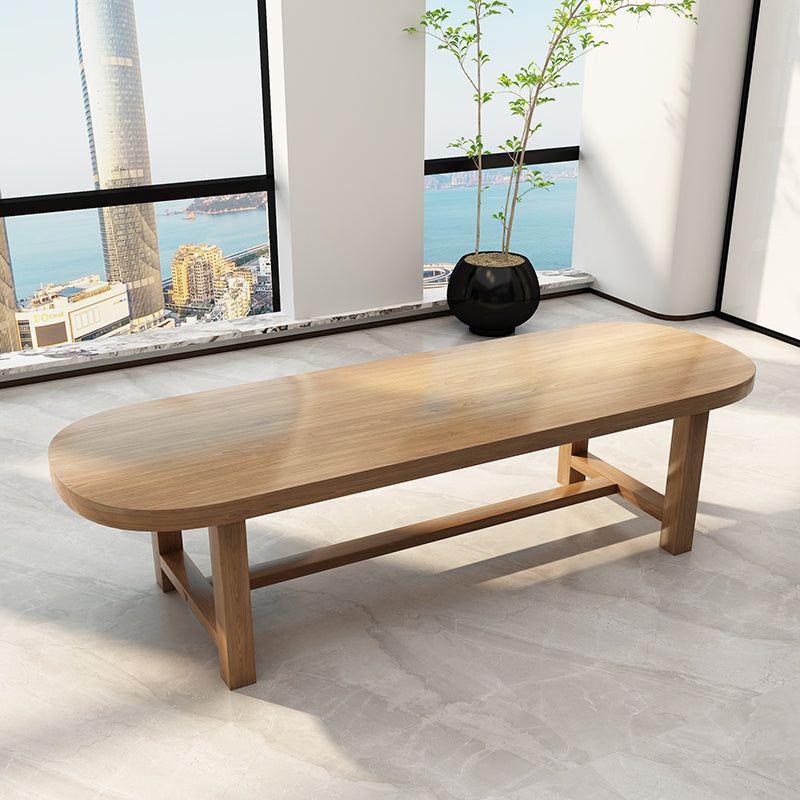 Natural Contemporary Writing Desk Oval Solid Wood Office Desk