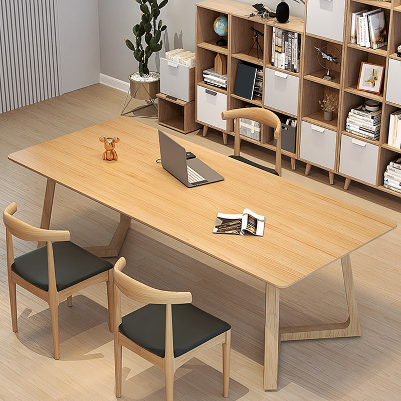 Contemporary Office Desk Natural Rectangular Solid Wood Writing Desk