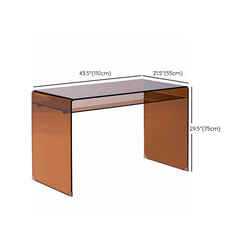 29"H Contemporary Writing Desk Rectangular Glass Brown Office Desk