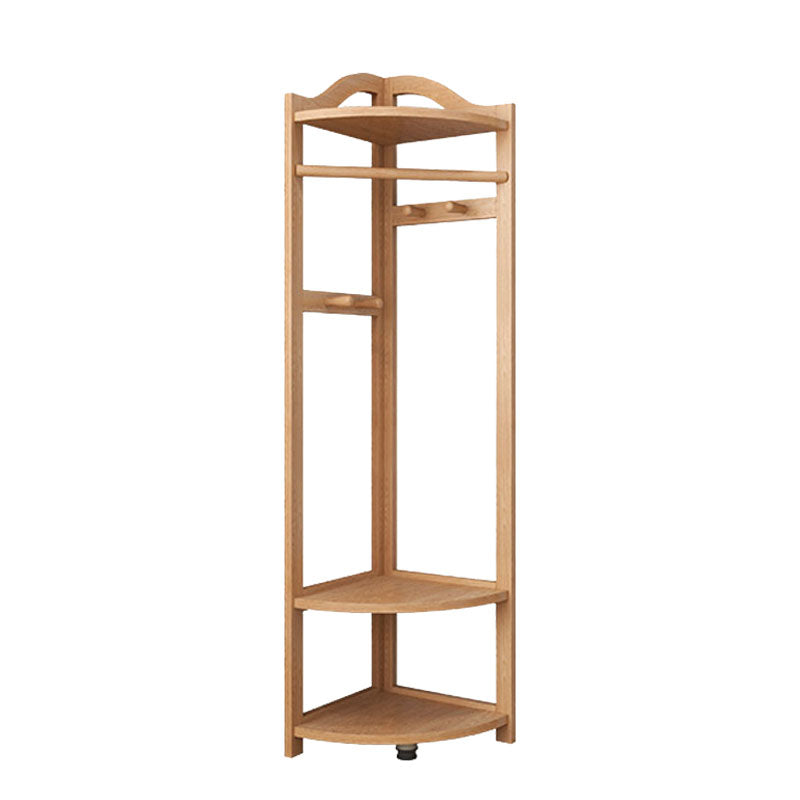 71"H Hall Tree, Pine Wood Free Standing Coat Rack with Shelves