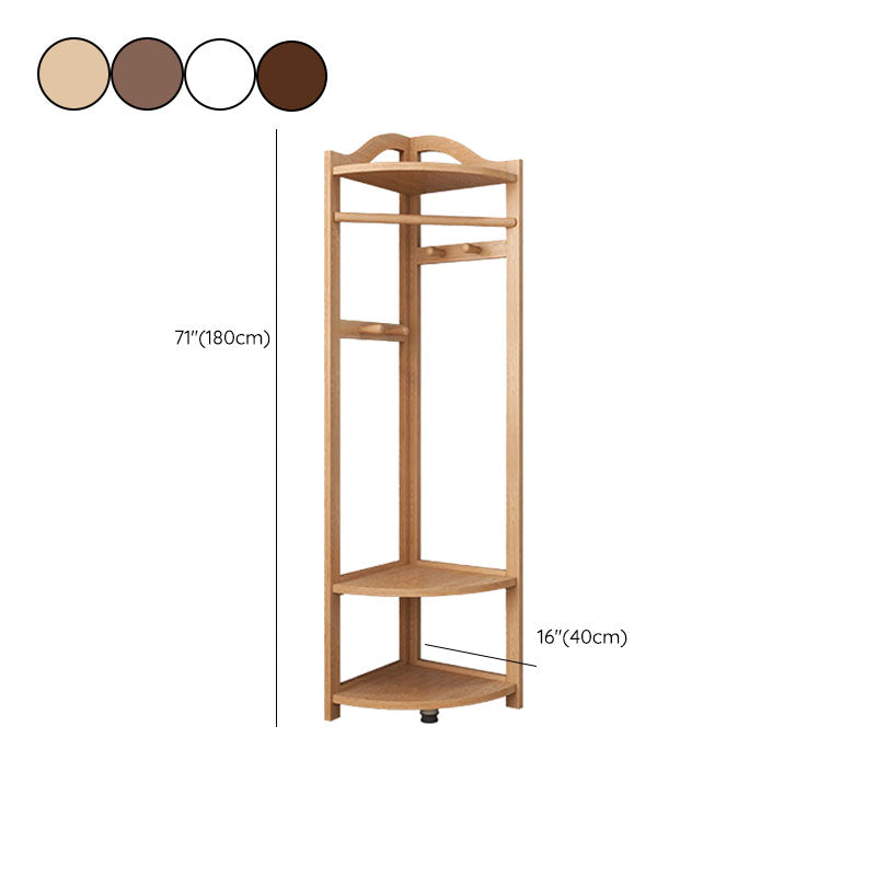 71"H Hall Tree, Pine Wood Free Standing Coat Rack with Shelves