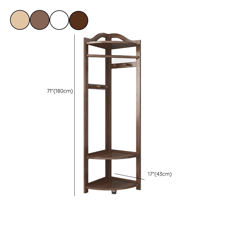 71"H Hall Tree, Pine Wood Free Standing Coat Rack with Shelves