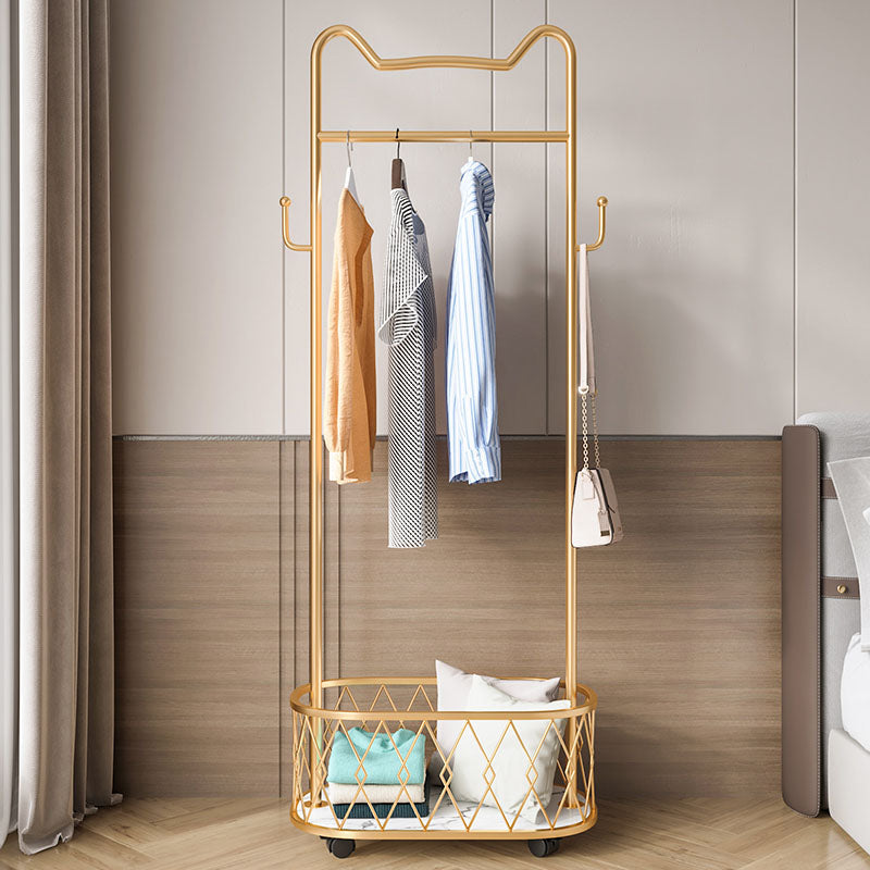 Glam Metallic Coat Hanger Free Standing Scroll Wheel Design Coat Rack for Bedroom