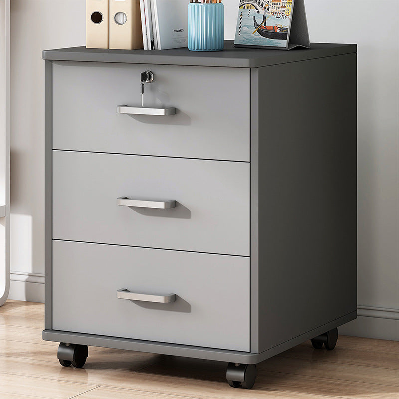 Contemporary Vertical Solid Color Drawers Castors Wood File Cabinet for Home Office