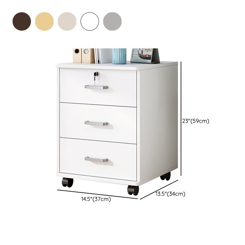 Contemporary Vertical Solid Color Drawers Castors Wood File Cabinet for Home Office