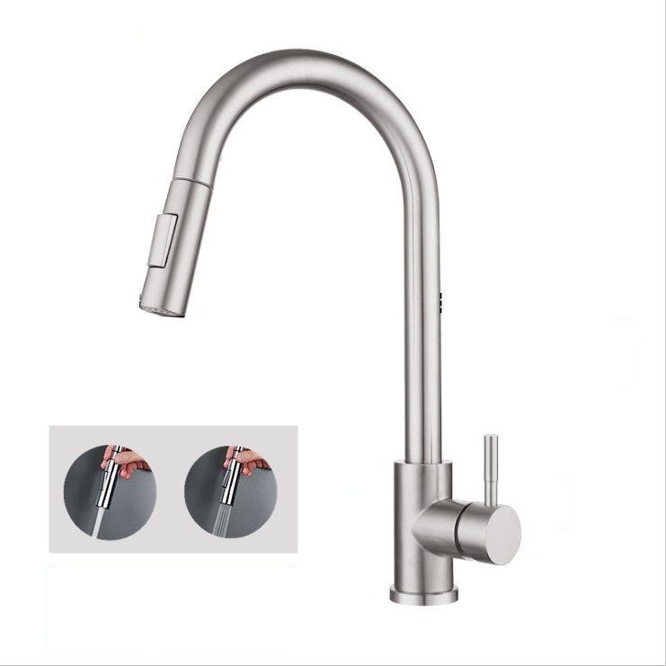 Modern Bridge Kitchen Faucet 304 Stainless Steel Pull Out Faucet Swivel Spout Pot Filler