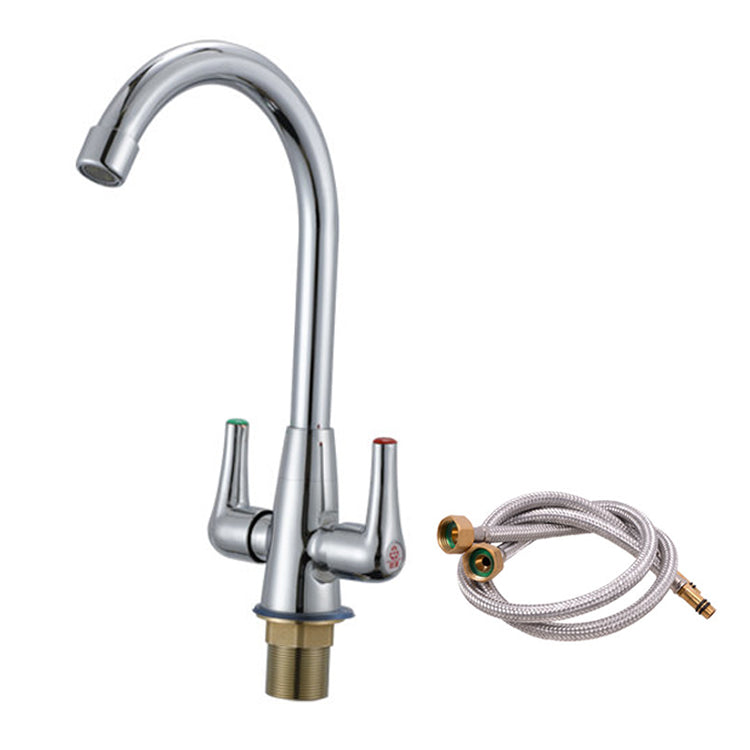 Modern Kitchen Faucet Brass High Arch with Handles and Supply Lines Bridge Faucet