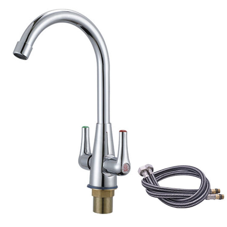 Modern Kitchen Faucet Brass High Arch with Handles and Supply Lines Bridge Faucet