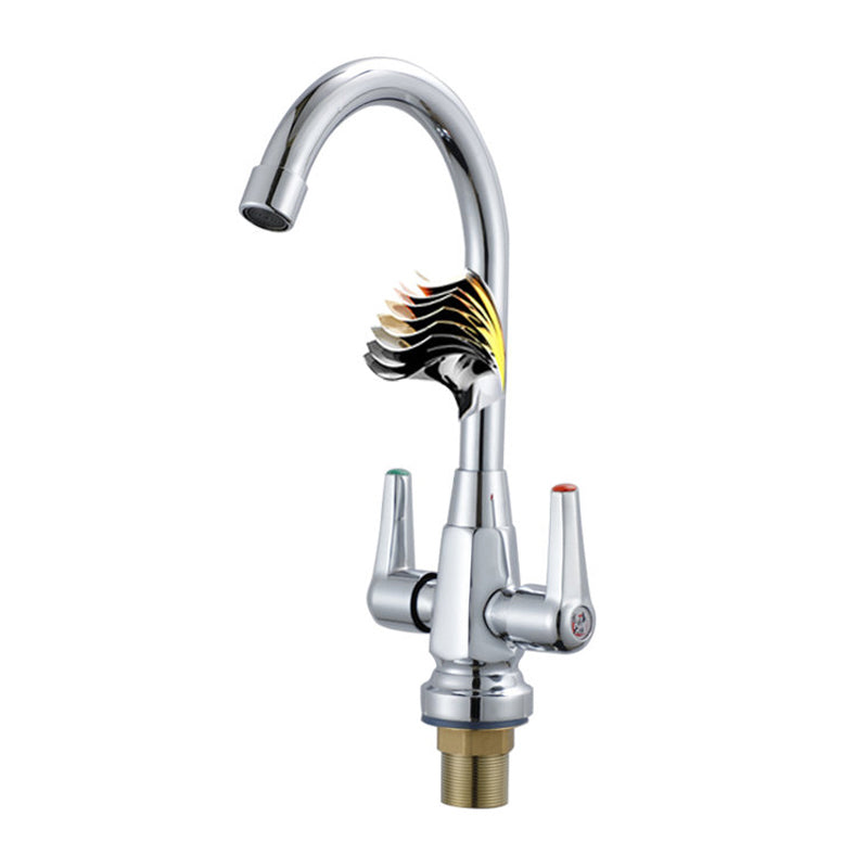 Modern Kitchen Faucet Brass High Arch with Handles and Supply Lines Bridge Faucet