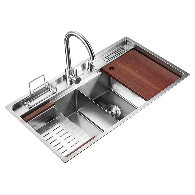 Modern Kitchen Sink Stainless Steel Double Sink with Grid and Strainer Workstation