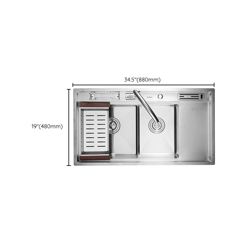 Modern Kitchen Sink Stainless Steel Double Sink with Grid and Strainer Workstation