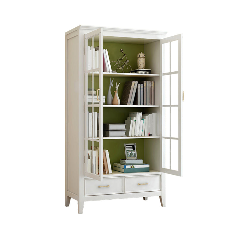 Scandinavian Rubberwood Storage Cabinet Glass Doors Display Cabinet with 2 Drawer