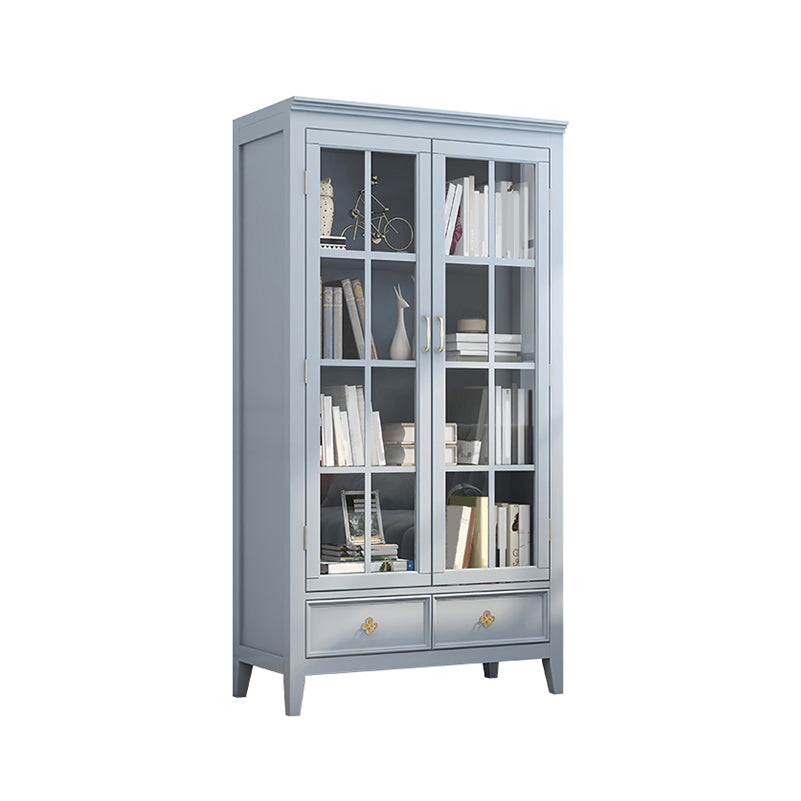 Scandinavian Rubberwood Storage Cabinet Glass Doors Display Cabinet with 2 Drawer