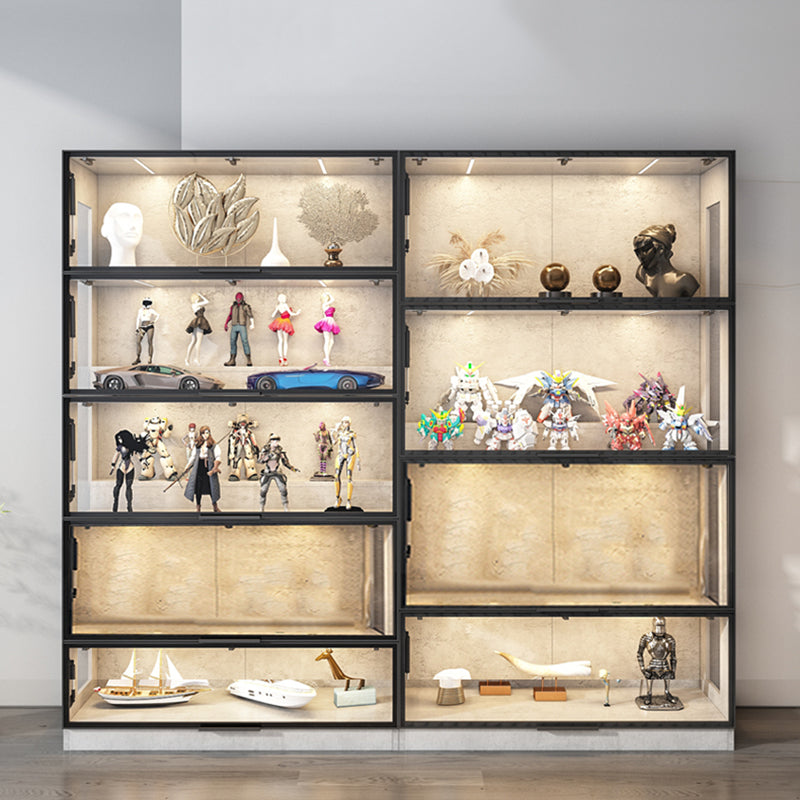 Modern Black Display Cabinet Glass Storage Cabinets with Flip-Top Door