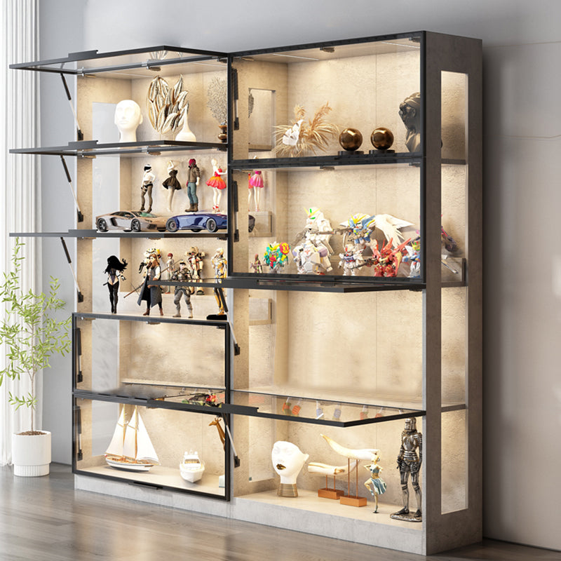 Modern Black Display Cabinet Glass Storage Cabinets with Flip-Top Door