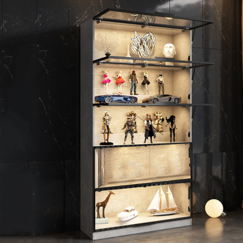 Modern Black Display Cabinet Glass Storage Cabinets with Flip-Top Door