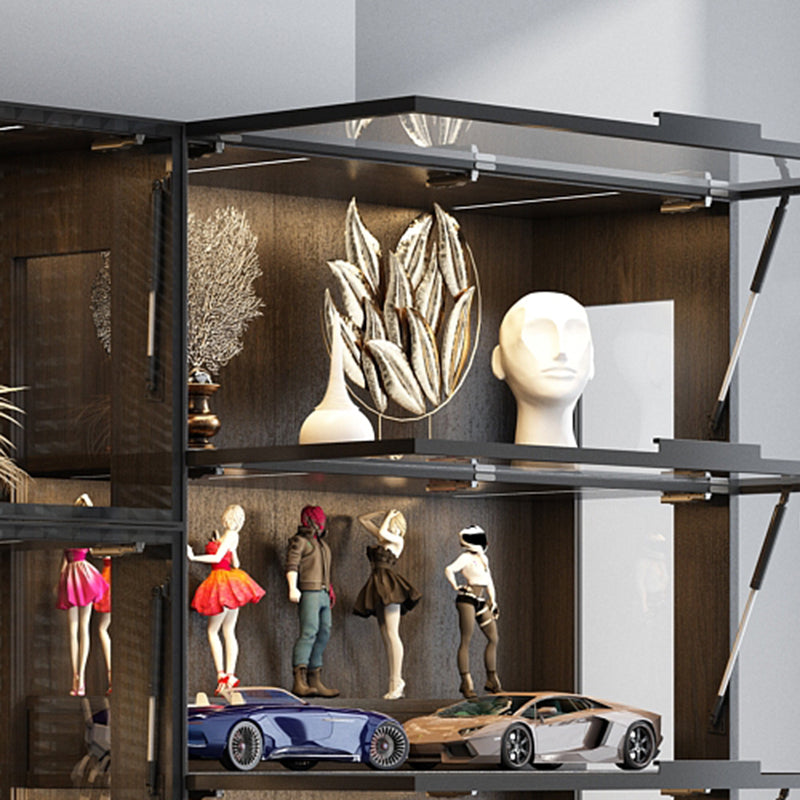 Modern Black Display Cabinet Glass Storage Cabinets with Flip-Top Door