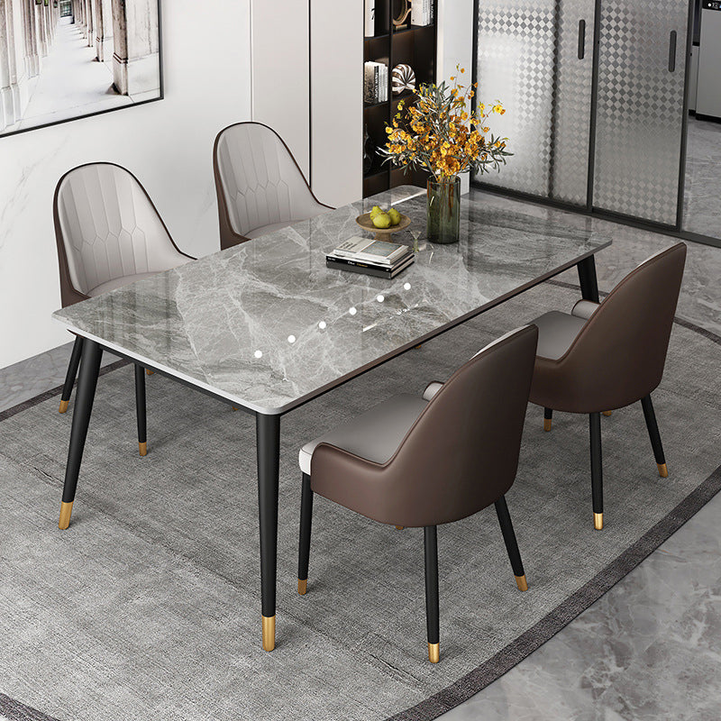 Modern 4 Legs Dining Table Grey Stone Top Table for Dining Room