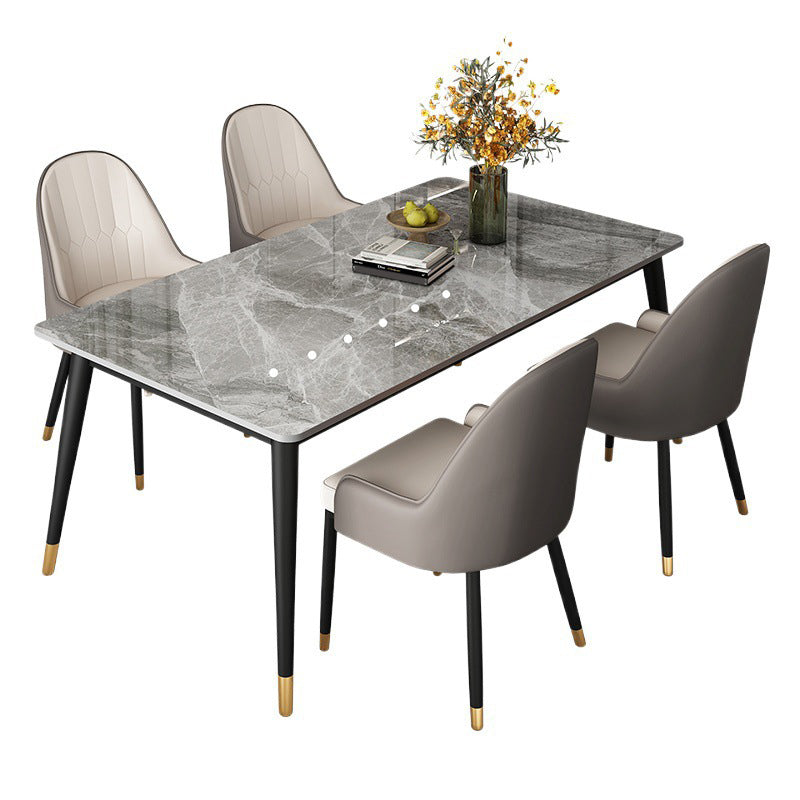 Modern 4 Legs Dining Table Grey Stone Top Table for Dining Room