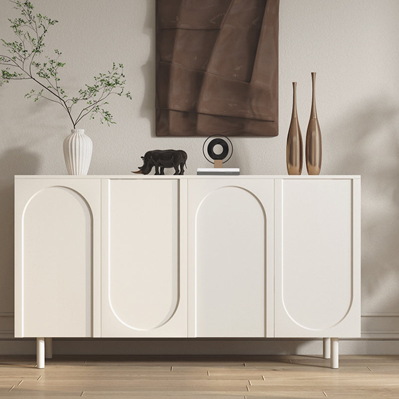 White Engineered Wood Credenza Door Sideboard Table with Adjustable Shelving