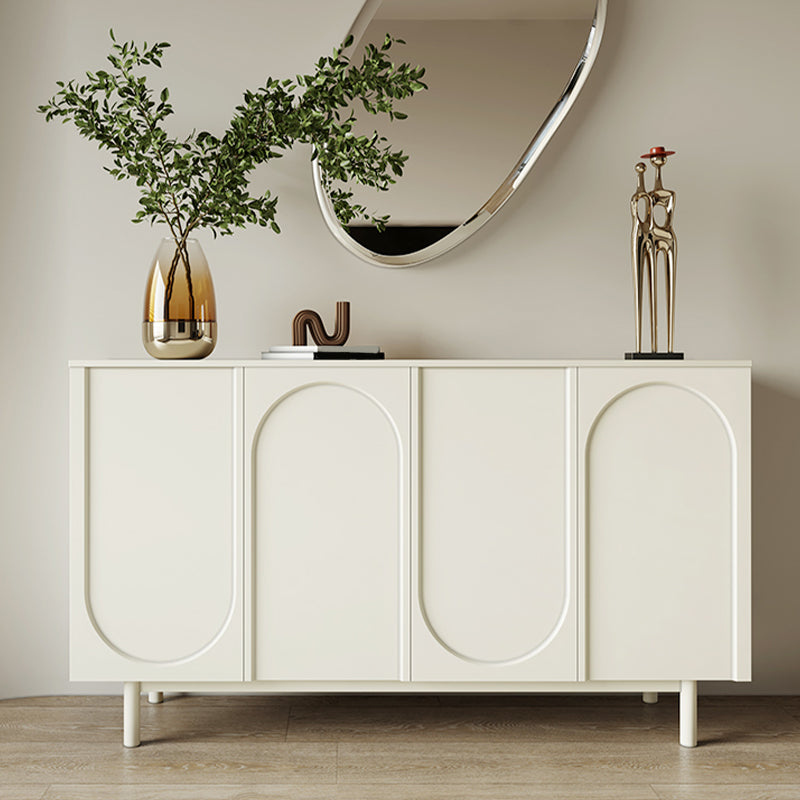 White Engineered Wood Credenza Door Sideboard Table with Adjustable Shelving