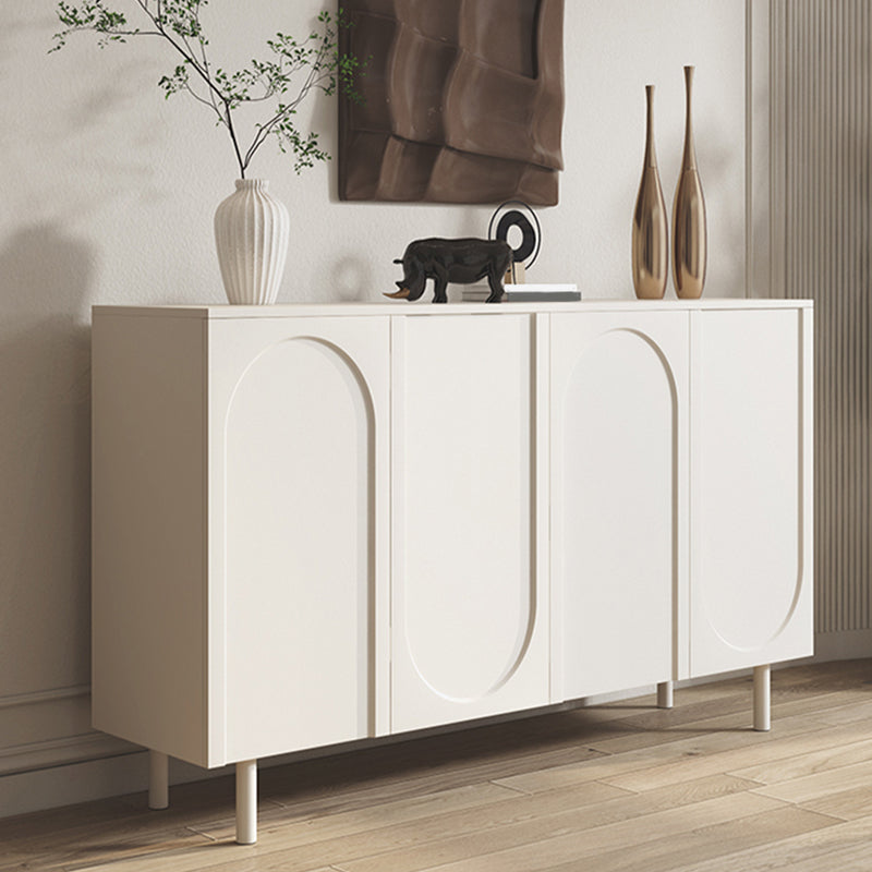 White Engineered Wood Credenza Door Sideboard Table with Adjustable Shelving