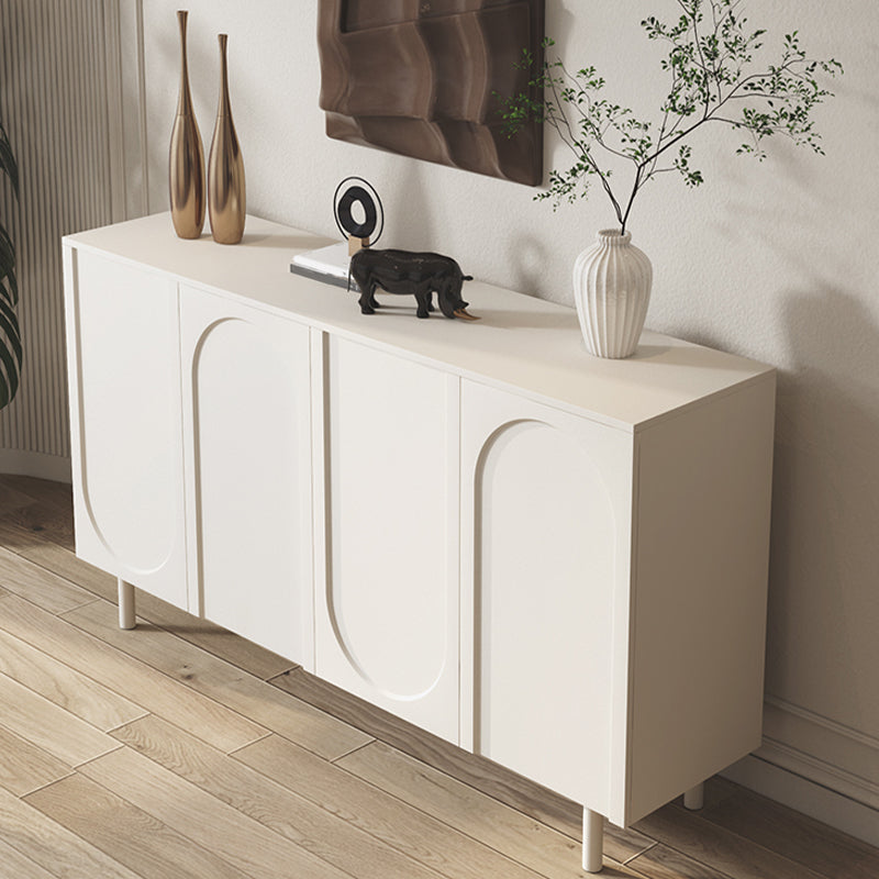 White Engineered Wood Credenza Door Sideboard Table with Adjustable Shelving