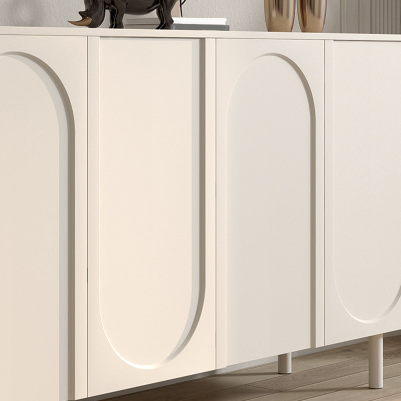 White Engineered Wood Credenza Door Sideboard Table with Adjustable Shelving