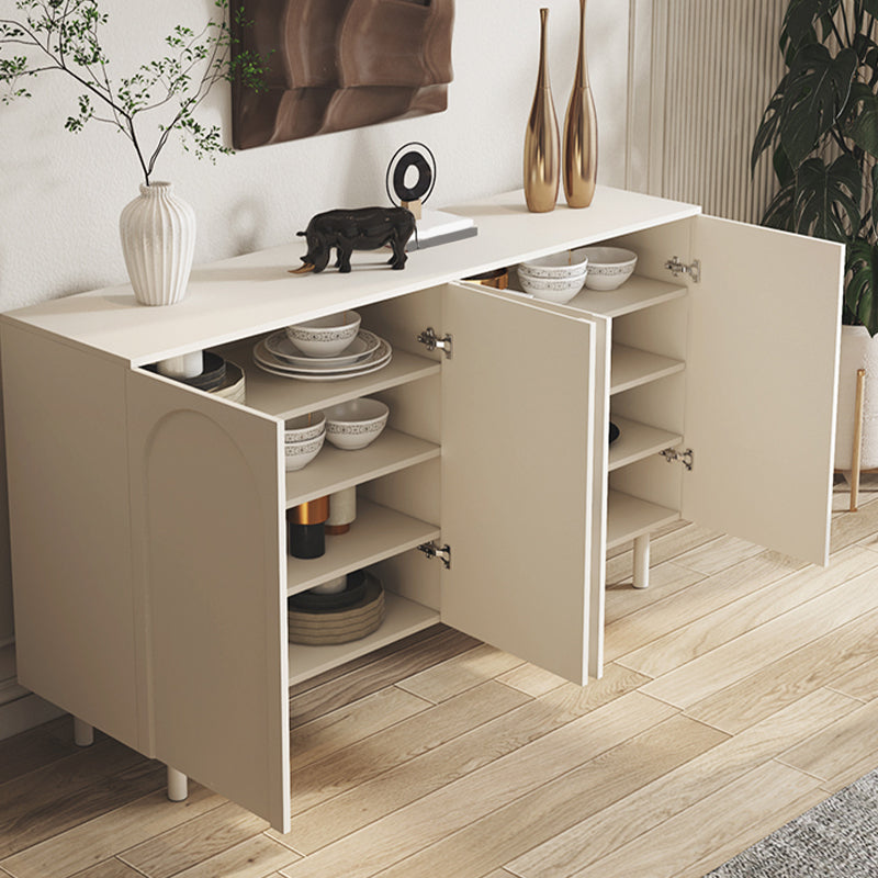 White Engineered Wood Credenza Door Sideboard Table with Adjustable Shelving