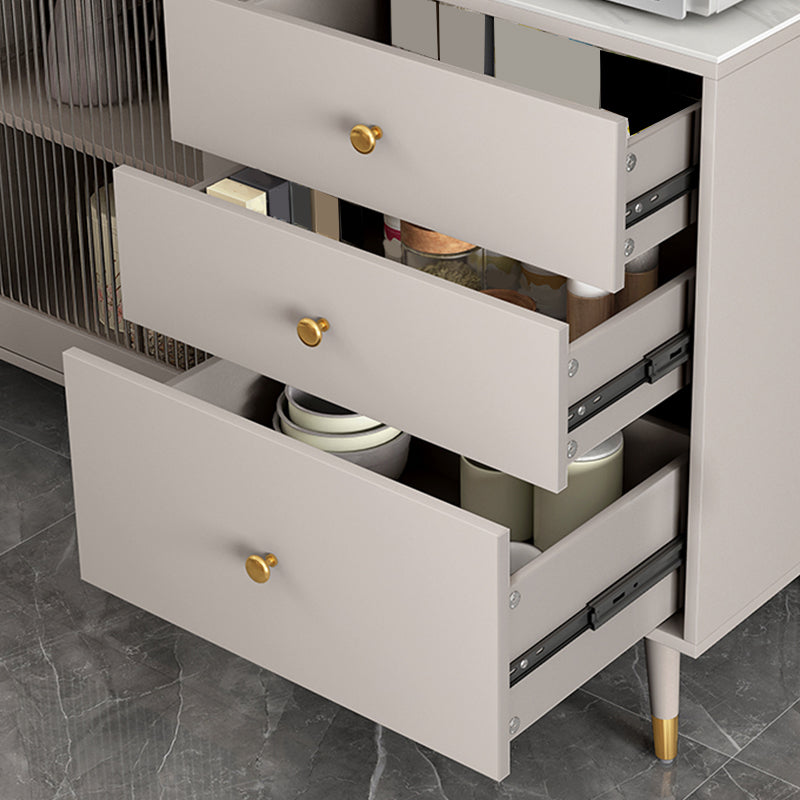 Modern Glass Doors Server 3 Drawers and Doors Cabinets Buffet Sideboard with LED Lights