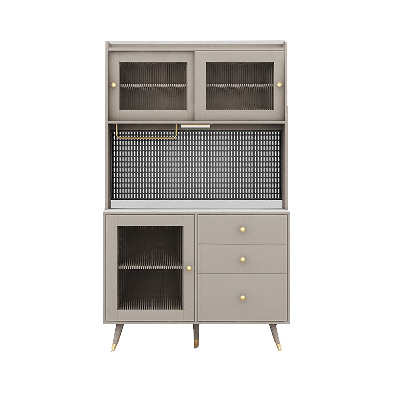 Modern Glass Doors Server 3 Drawers and Doors Cabinets Buffet Sideboard with LED Lights