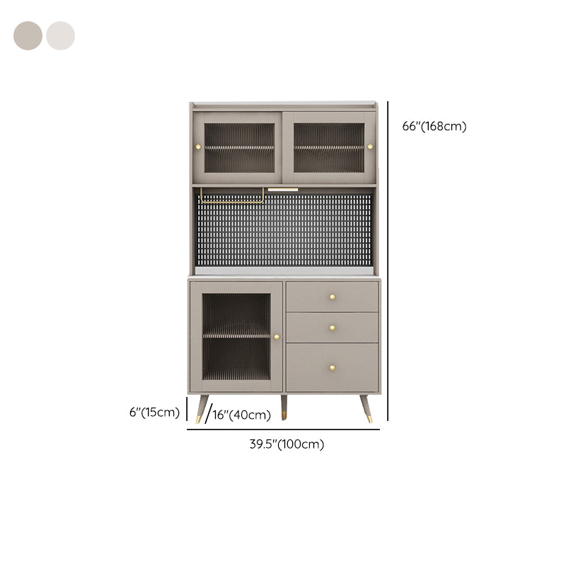 Modern Glass Doors Server 3 Drawers and Doors Cabinets Buffet Sideboard with LED Lights