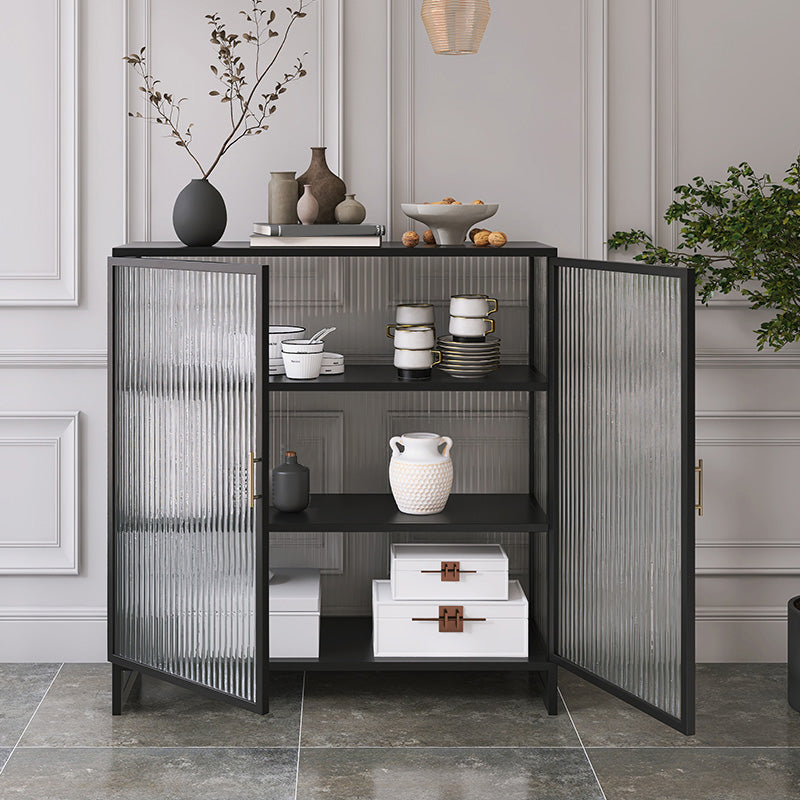 Modern Metal Dining Server Antique Finish Sideboard Table with Glass Door